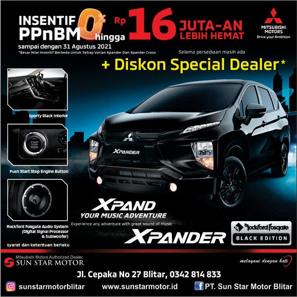 PROMO PPNBM MITSUBISHI XPANDER ROCKFORD FOSGATE BLACK EDITION PERIODE BULAN AGUSTUS 2021